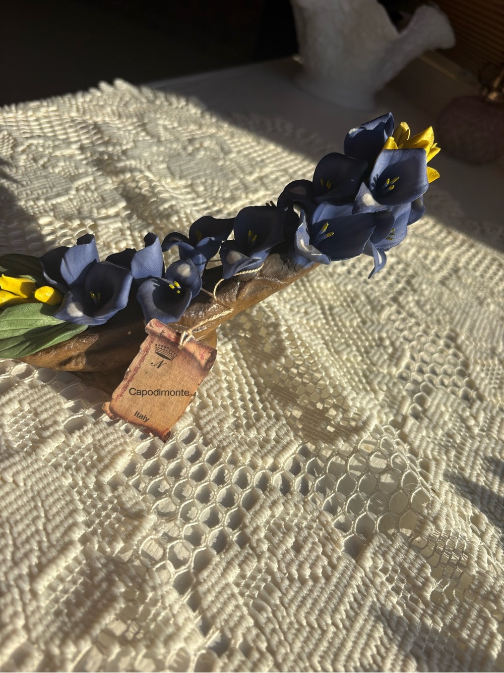 Handcrafted Navy Blue Flower with Yellow Accents - Picture 5 of 6